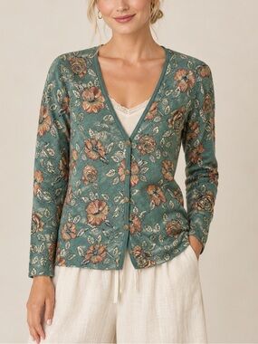 Peruvian Connection 100% Pima Cotton V Neck Cardigan Size S Cottage Whimsical